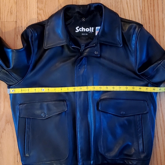 Schott Slim Leather Bomber Jacket - Black (M) - Picture 7 of 8